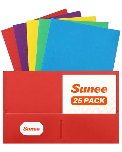 Smart Home SUNEE Folders with Pockets(25 Pack, Assorted Colors), 2 Pocket Folders Essentials