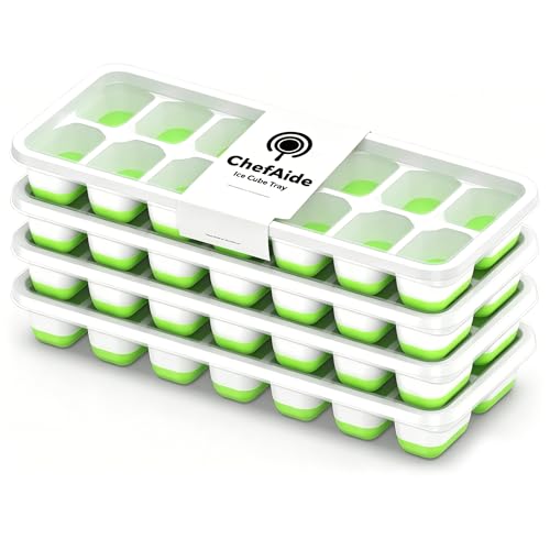 Eco-Friendly ChefAide 4‑Pack Ice Cube Trays with Lids, 56‑Cube Total Stackable Collection
