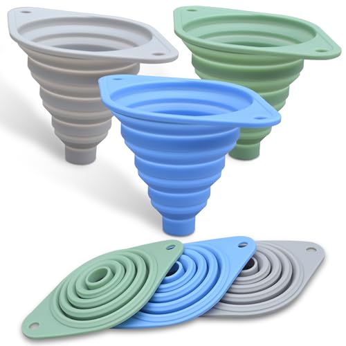 Kitchen Funnel Set 3 Pack,Funnels for Kitchen Use Filling Bottles,Silicone Collection