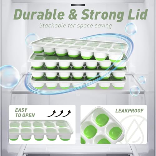 Eco-Friendly ChefAide 4‑Pack Ice Cube Trays with Lids, 56‑Cube Total Stackable Collection