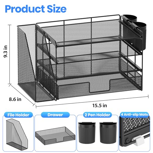 Minimalist OPNICE Desk Organizer, 4-Tier Desktop File Organizer with Drawer for Daily Use