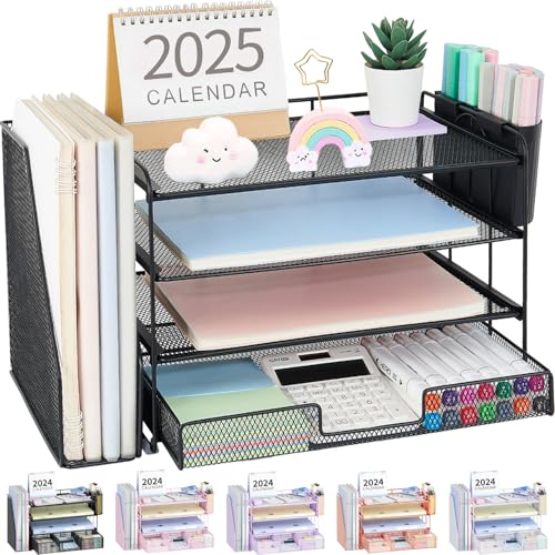 Minimalist OPNICE Desk Organizer, 4-Tier Desktop File Organizer with Drawer for Daily Use