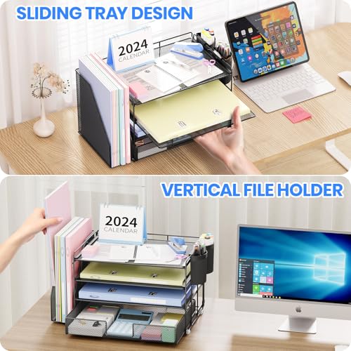 Minimalist OPNICE Desk Organizer, 4-Tier Desktop File Organizer with Drawer for Daily Use