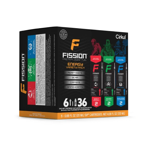 Vitamin-Infused Fission 6-Pack Variety Pack 97EI - Zero-Calorie Multi-Flavor Sip Pods for Water Bottle Detail