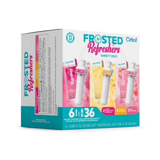 Natural Fruit Flavored Frosted Refreshers 6-Pack Variety Pack 1367 - Electrolyte Hydration Enhanced Taste Cartridges Detail