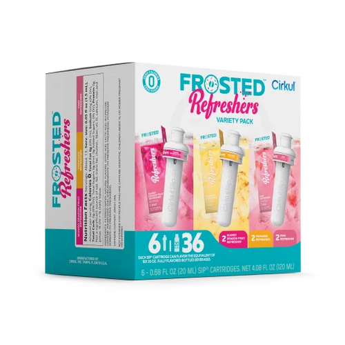 Natural Fruit Flavored Frosted Refreshers 6-Pack Variety Pack 1367 - Electrolyte Hydration Enhanced Taste Cartridges Detail
